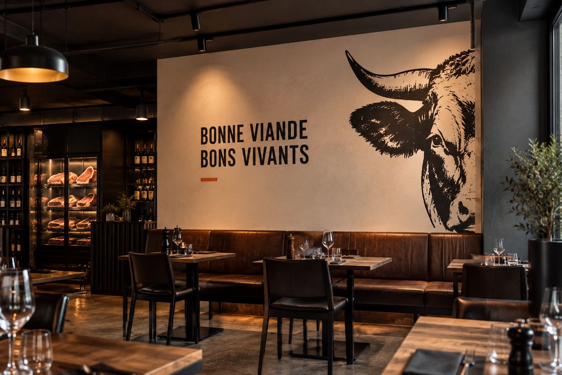 Impression murale d'une fresque dans un restaurant, réalisée par Wallizy